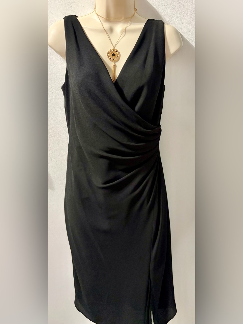 Jones Wear Black Sleeveless Draped Sheath Dress